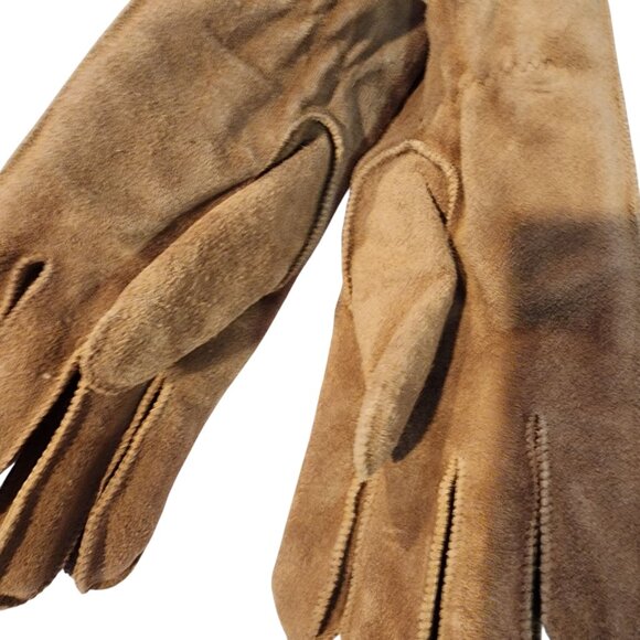 Isotoner Suede Gloves Tan vintage New sherpa lined size M - Picture 2 of 3